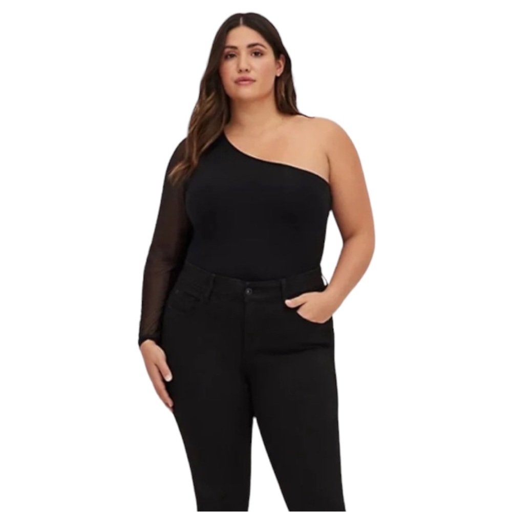 NWT Torrid Women's one shoulder sheer mesh sleeve black top, Sz 3X - Picture 3 of 14